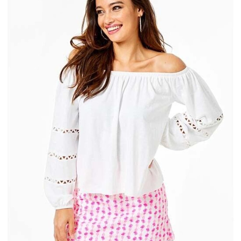 Lilly Pulitzer Katt Off-The-Shoulder Blouse Top Resort Cutout Lace S NWD